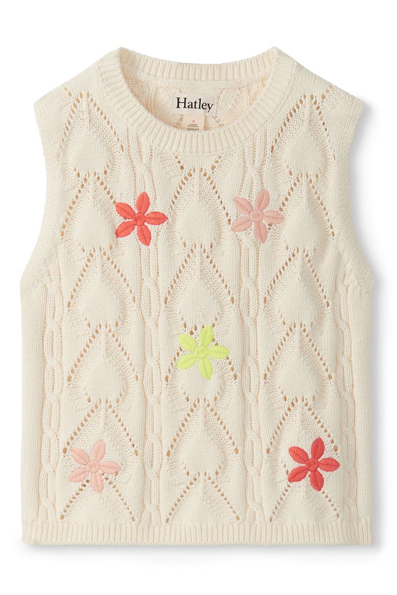 Kids' Embroidered Flower Sleeveless Knit Top, Main, color, CREAM