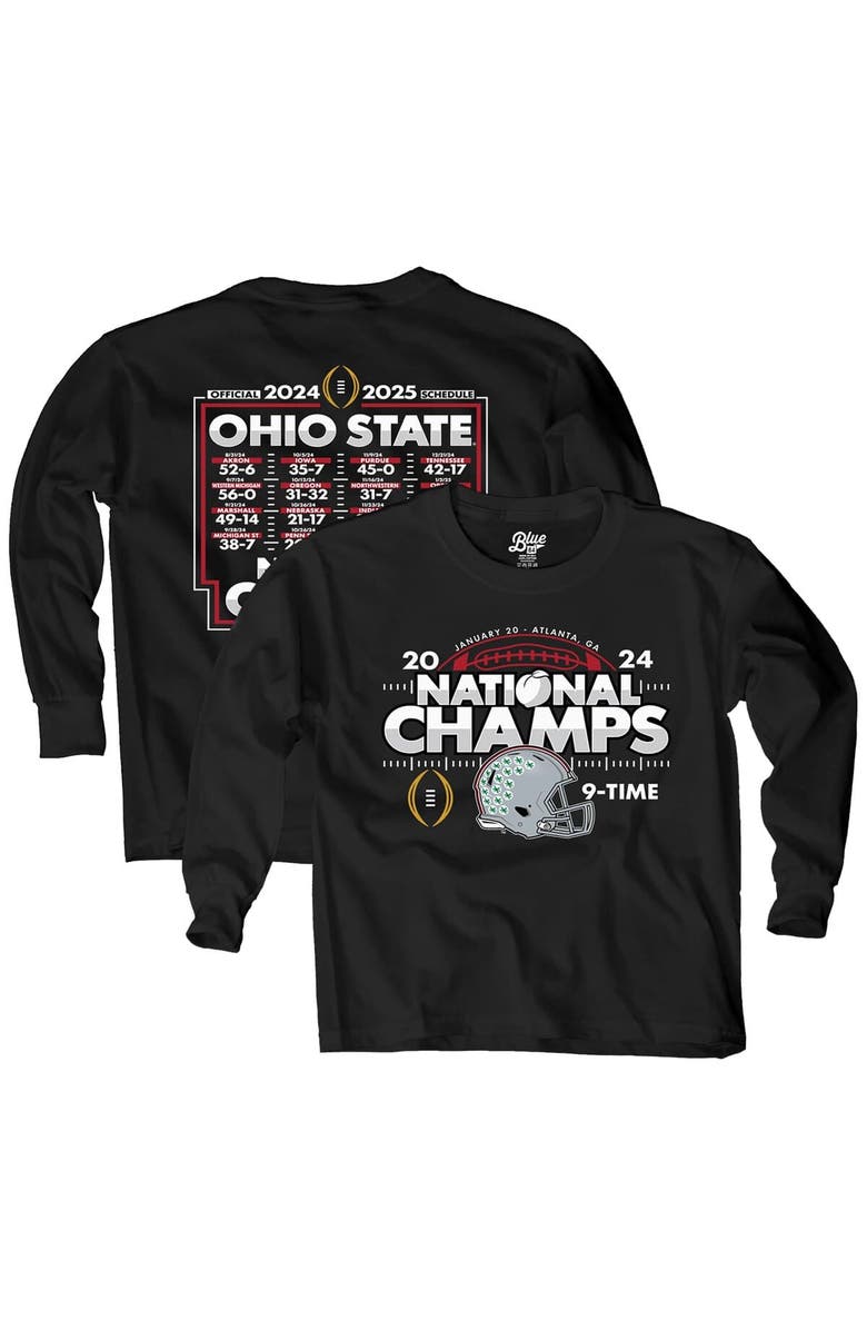 BLUE 84 Youth Blue 84 Black Ohio State Buckeyes College Football Playoff 2024 National Champions Schedule Long Sleeve T-Shirt, Main, color, 
