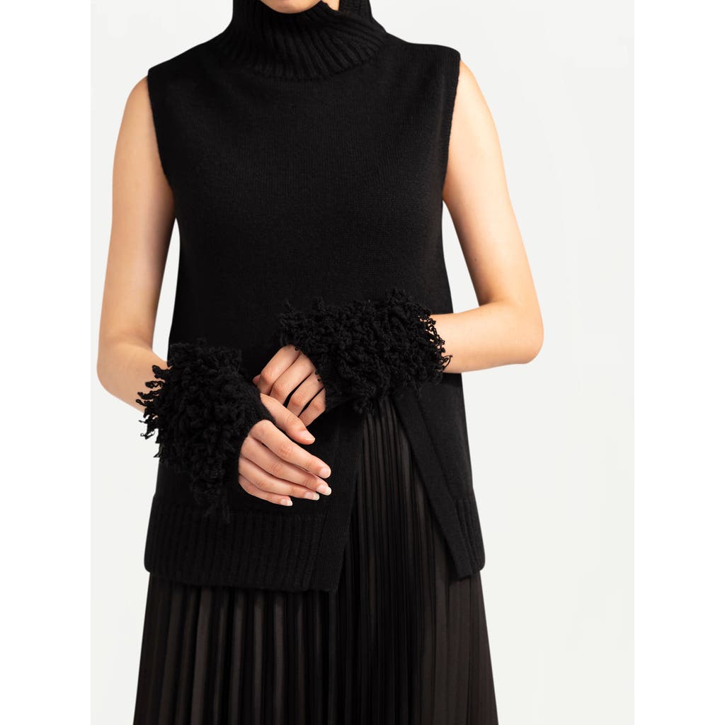Gobi Mongolian Cashmere Loop-stitch Cashmere Fingerless Gloves In Black