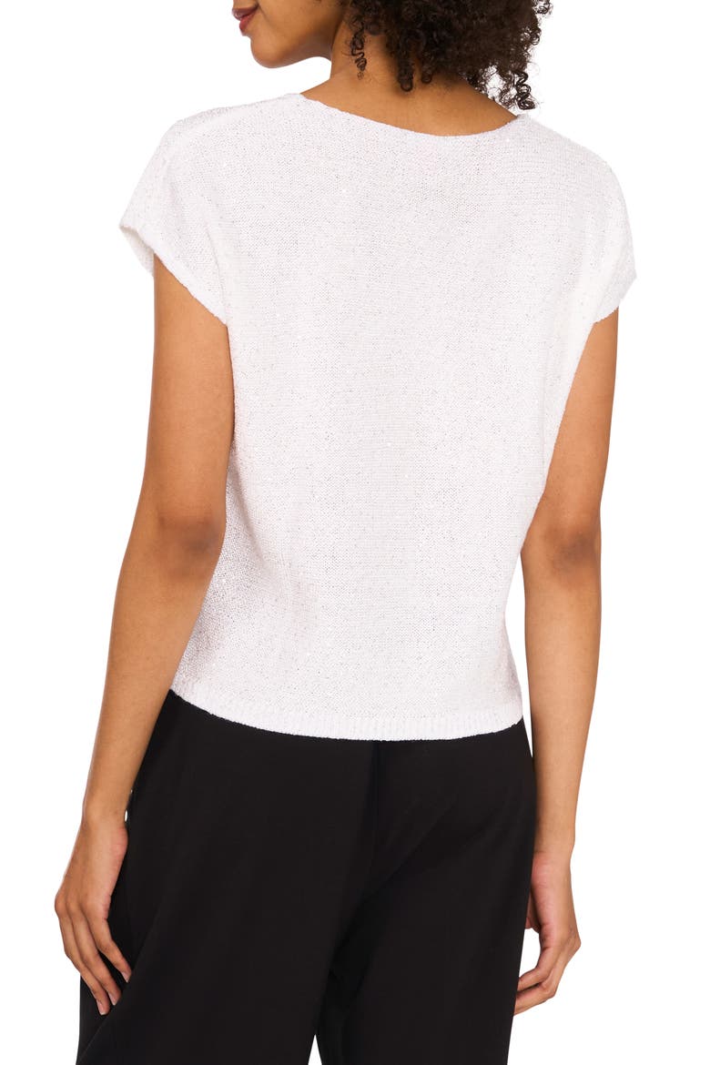 Sequin Accent Short Sleeve Sweater, Alternate, color, ANTIQUE WHITE SILVER
