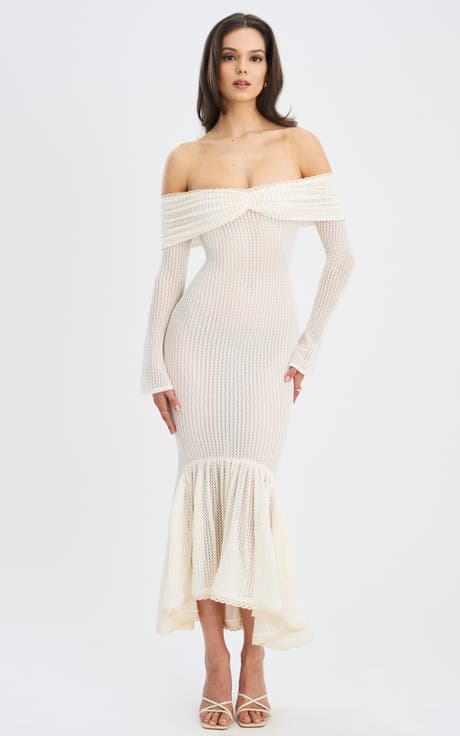 Kaedyn Off Shoulder Long Sleeve Crochet Mermaid Maxi Dress