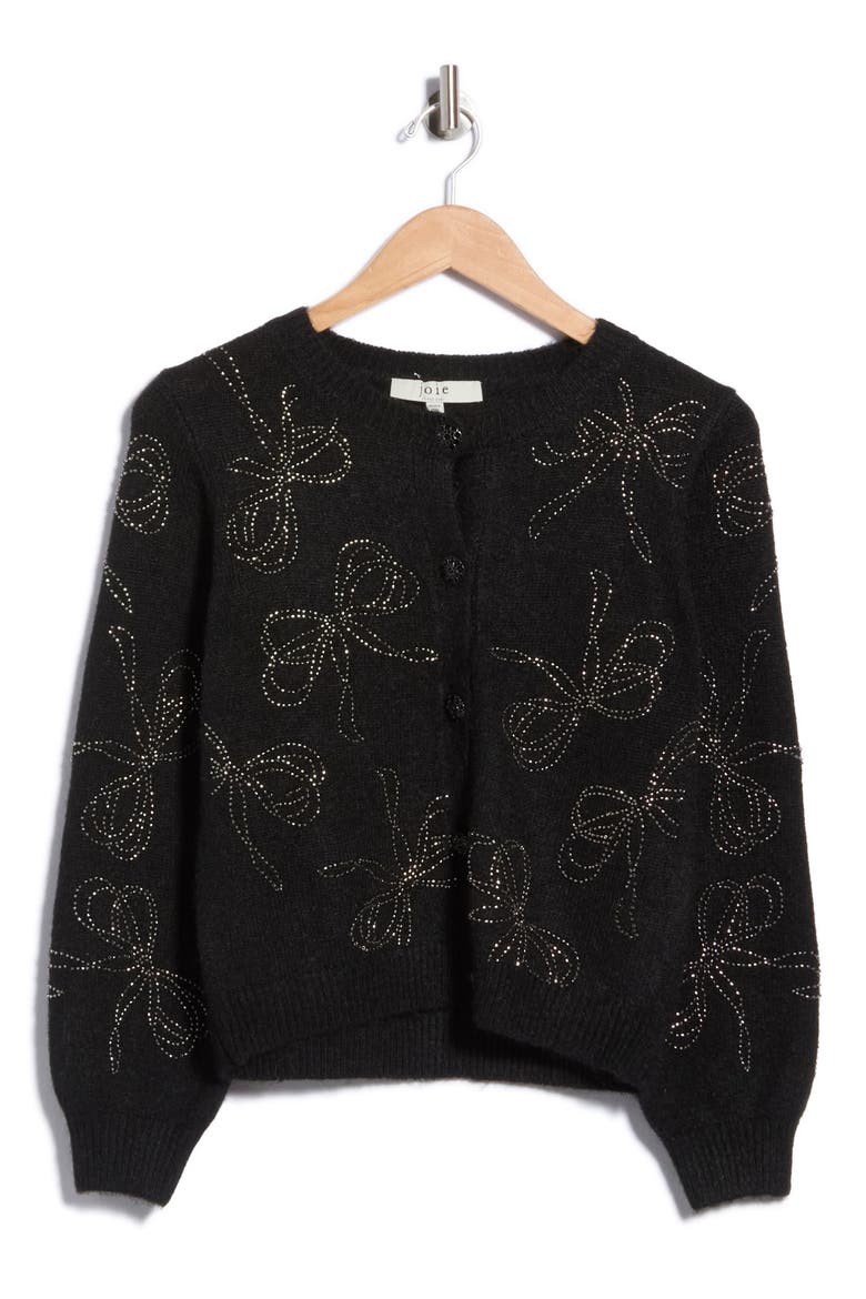 Bow Detail Embellished Cardigan, Main, color, BLACK