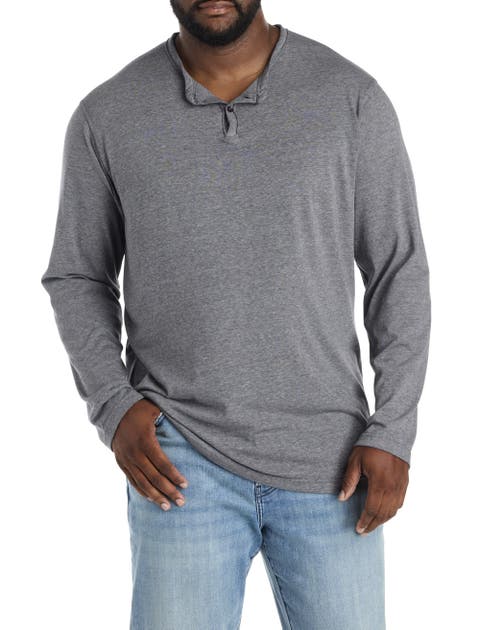 Big & Tall Venice Burnout Notched Henley Long-sleeve Shirt