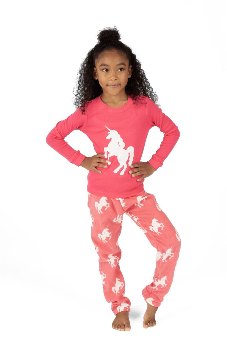 Leveret 2-pc. Cotton Top & Fleece Pants Holiday Pajama Set, Alternate, color, Unicorn