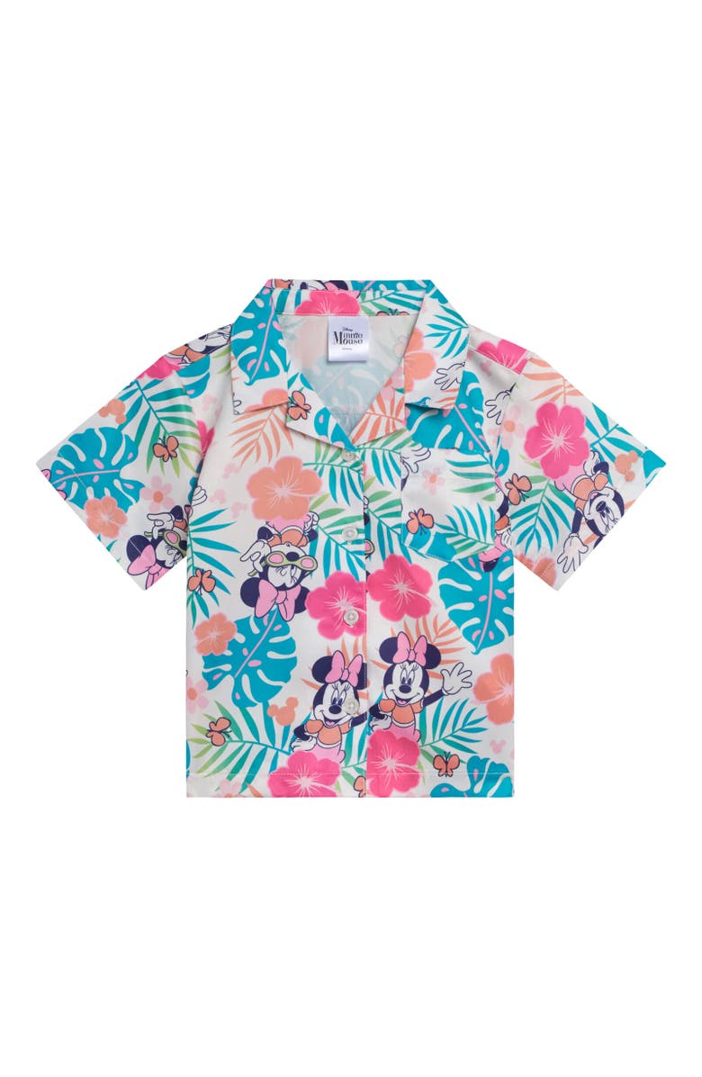 Disney Mickey Mouse & Friends Button-Down T-Shirt & Shorts Set, Alternate, color, Minnie Mouse Turquoise