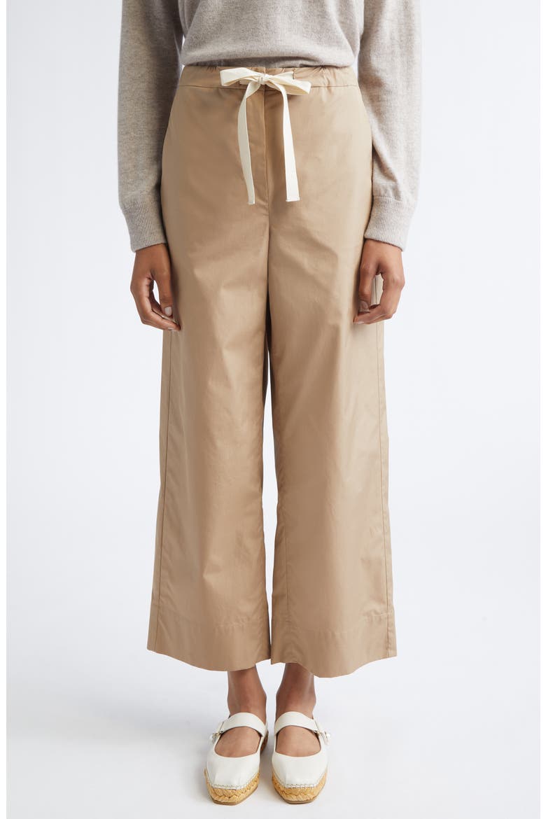 Argento Drawstring Crop Wide Leg Cotton Trousers, Main, color, DESERT
