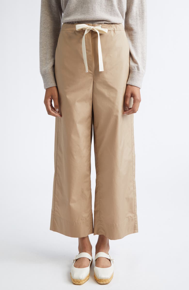 Max Mara Argento Drawstring Crop Wide Leg Cotton Trousers, Main, color, Desert