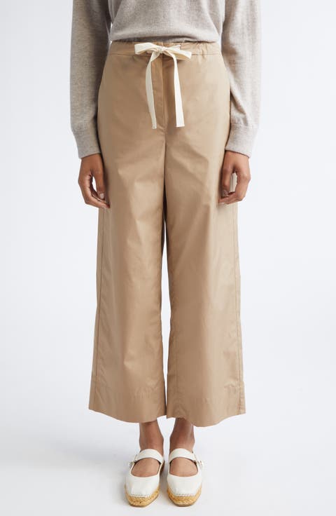 Argento Drawstring Crop Wide Leg Cotton Trousers