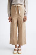 Max Mara Argento Drawstring Crop Wide Leg Cotton Trousers
