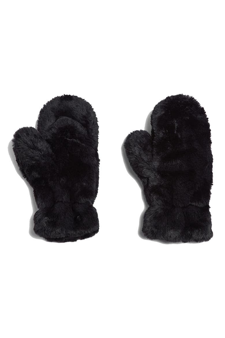 Coco Faux Fur Mittens, Main, color, NOIR
