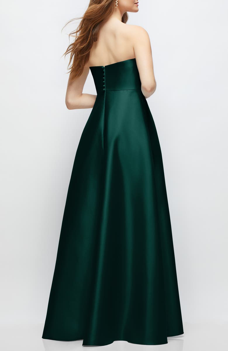 Alfred Sung Strapless Satin Gown, Alternate, color, Evergreen