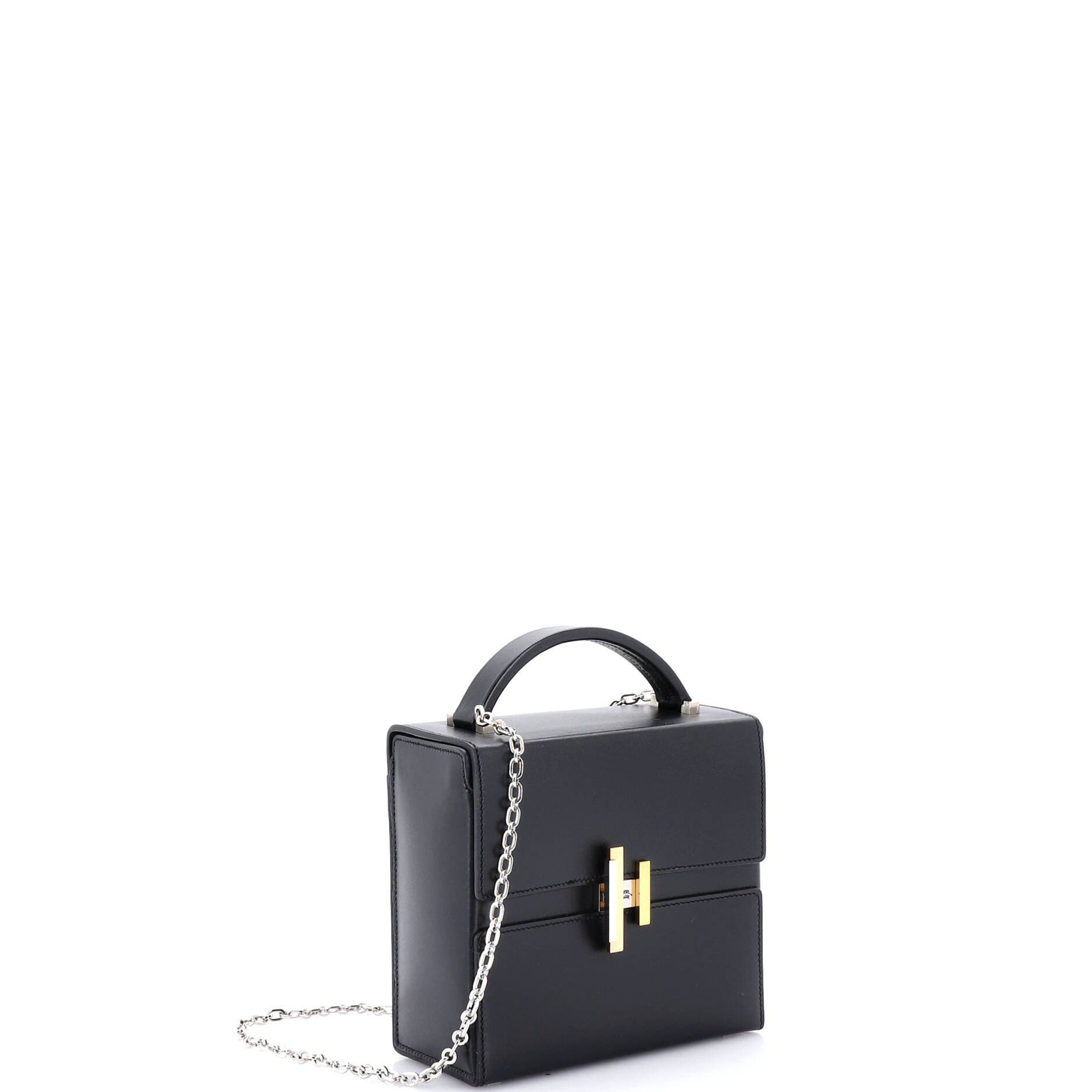Pre-Owned Hermes Cinhetic Top Handle Bag Villandry Calfskin, Alternate, color, Noir