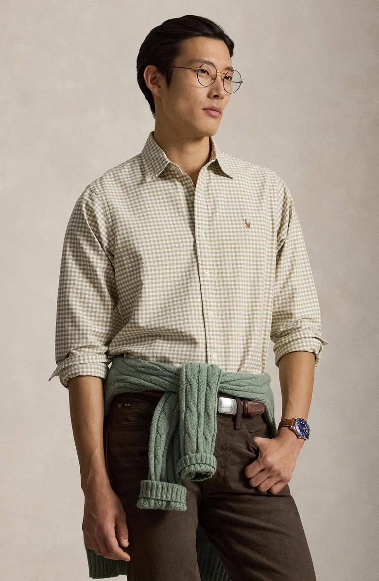 Polo Ralph Lauren Classic Fit Gingham Cotton Button-Down Oxford Shirt, Alternate, color, Coastal Beige/ White