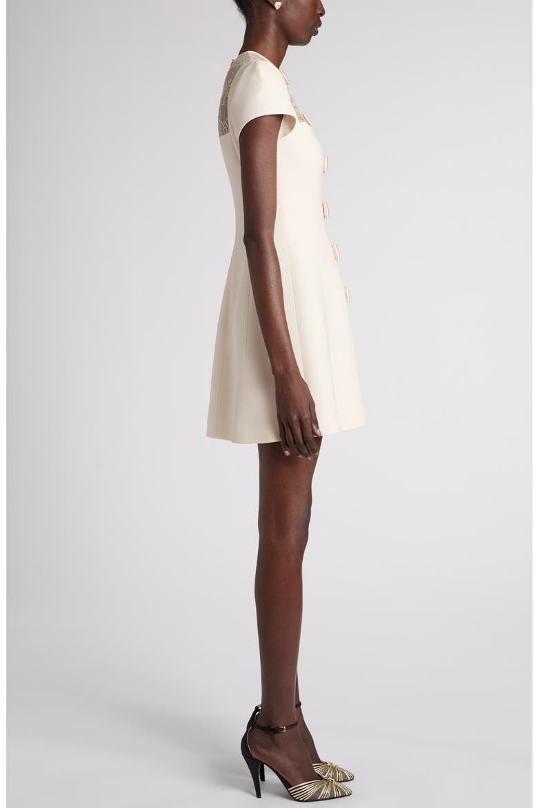 Lace & Satin Bows Wool & Silk Crepe Couture Minidress, Alternate, color, VANILLA