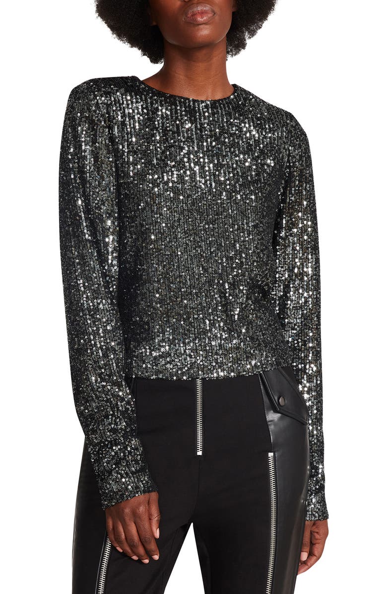 Steve Madden Demi Sequin Long Sleeve Top, Main, color, 