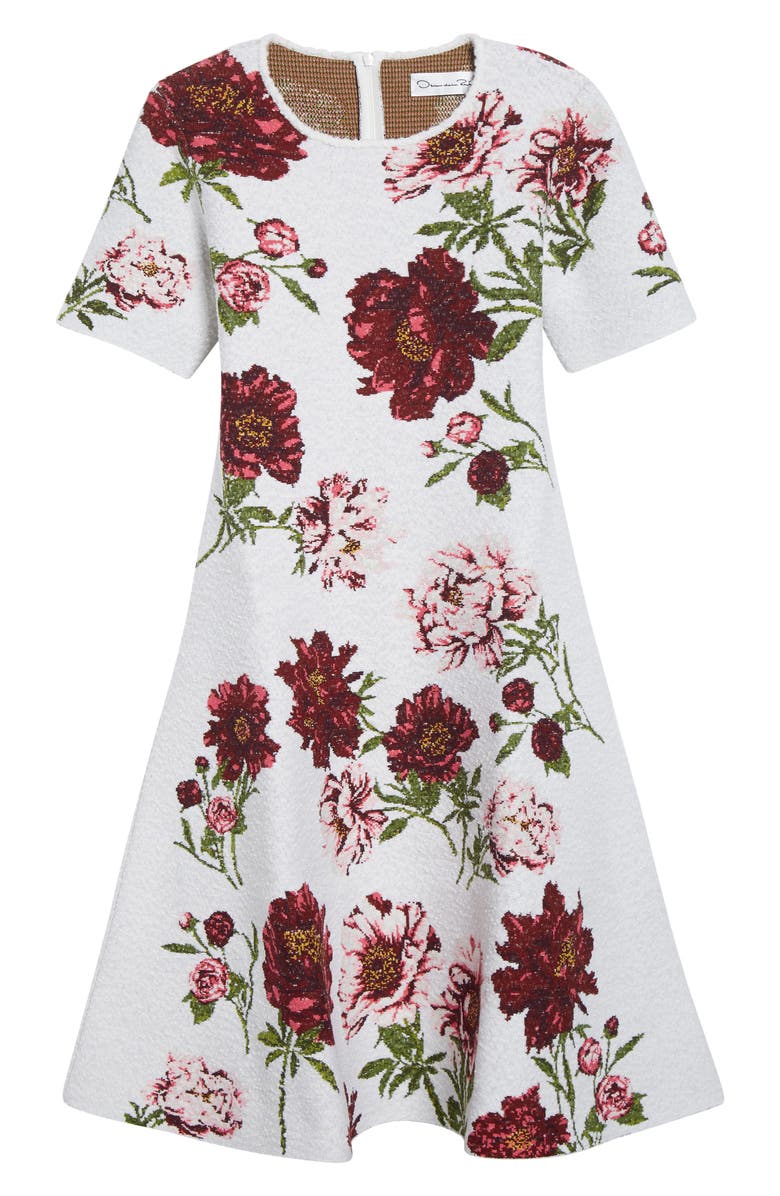 Oscar de la Renta Peony Bouclé Jacquard Fit & Flare Dress, Alternate, color, Ivory Multi