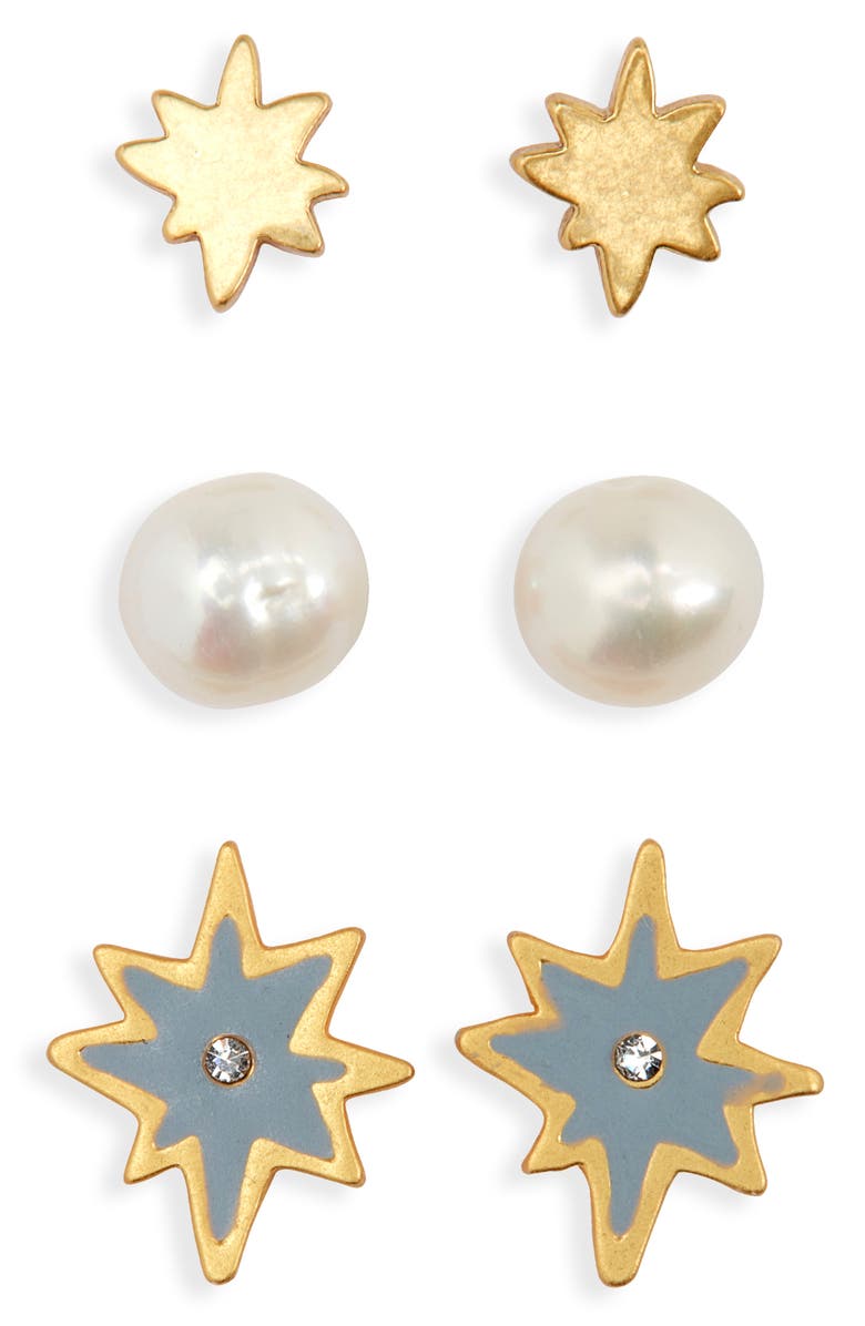 Madewell 3-Pack Starshine Stud Earring Set, Main, color, Vintage Gold