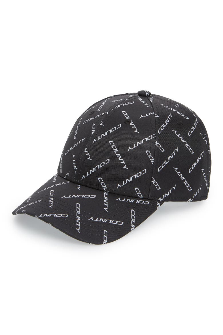 County Print Baseball Cap, Main, color, BLACK WHITE