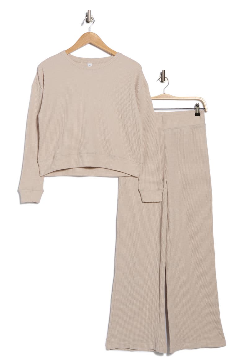 Long Sleeve Top & Pants Waffle Knit Pajamas, Alternate, color, SHADOW ROCK