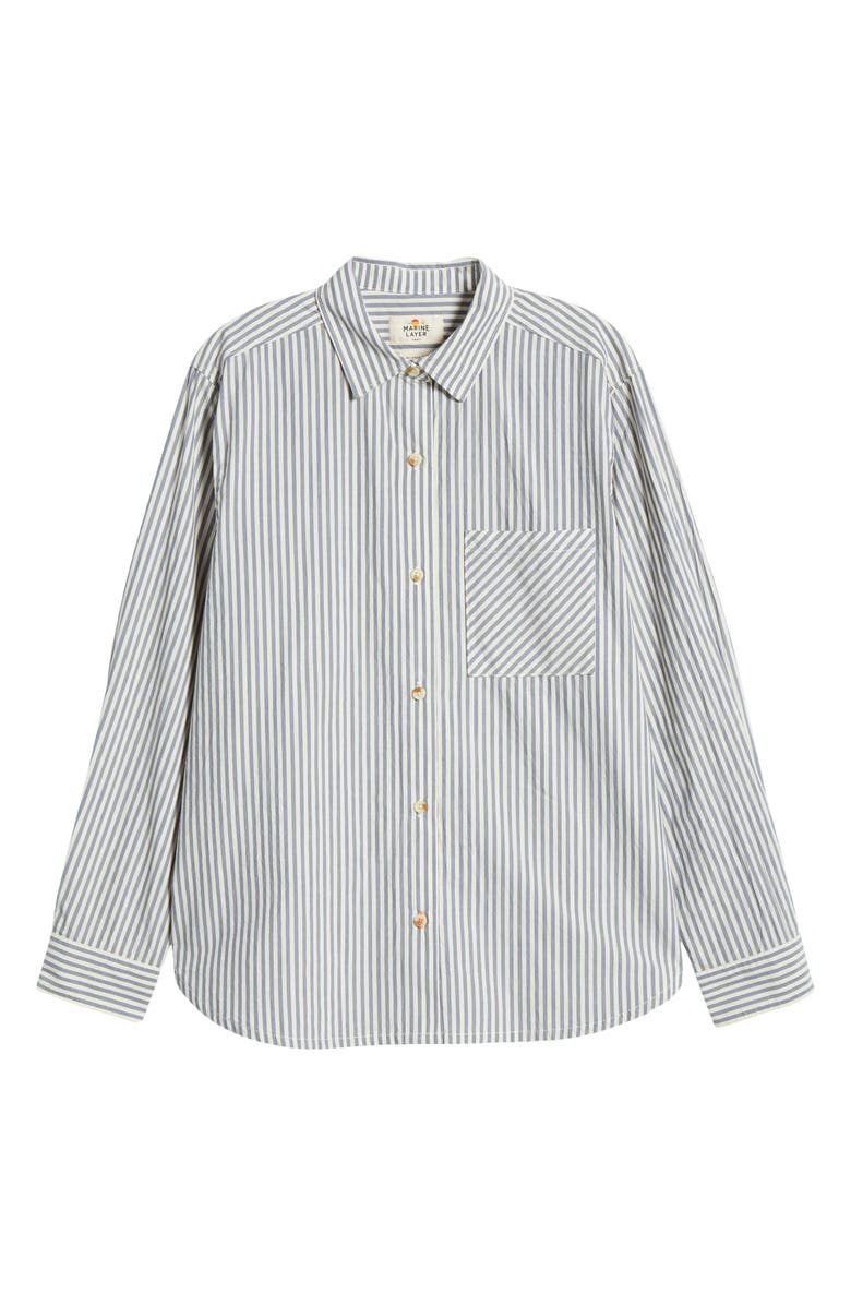 Marine Layer Abbey Stripe Cotton Poplin Button-Up Shirt, Alternate, color, Navy Stripe