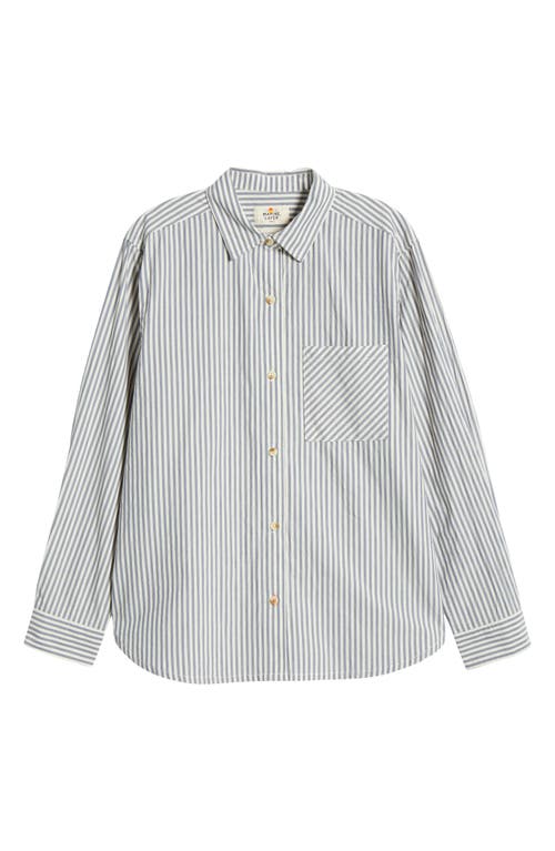 Marine Layer Abbey Stripe Cotton Poplin Button-up Shirt In Navy Stripe
