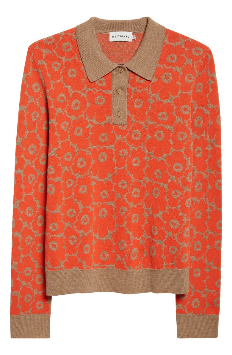 Marimekko Sportti Unikko Jacquard Wool & Cotton Blend Sweater, Alternate, color, Orange