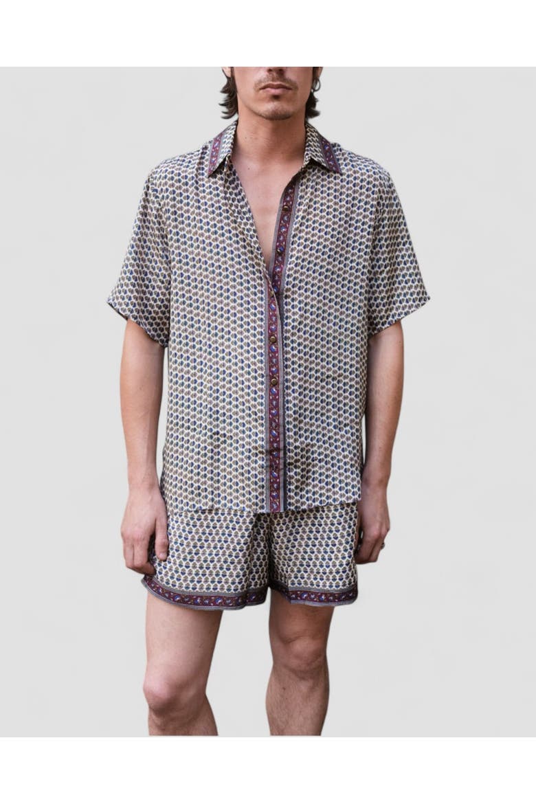 Embossed Botanical Short Sleeve Crepe Shirt, Alternate, color, Forest plum