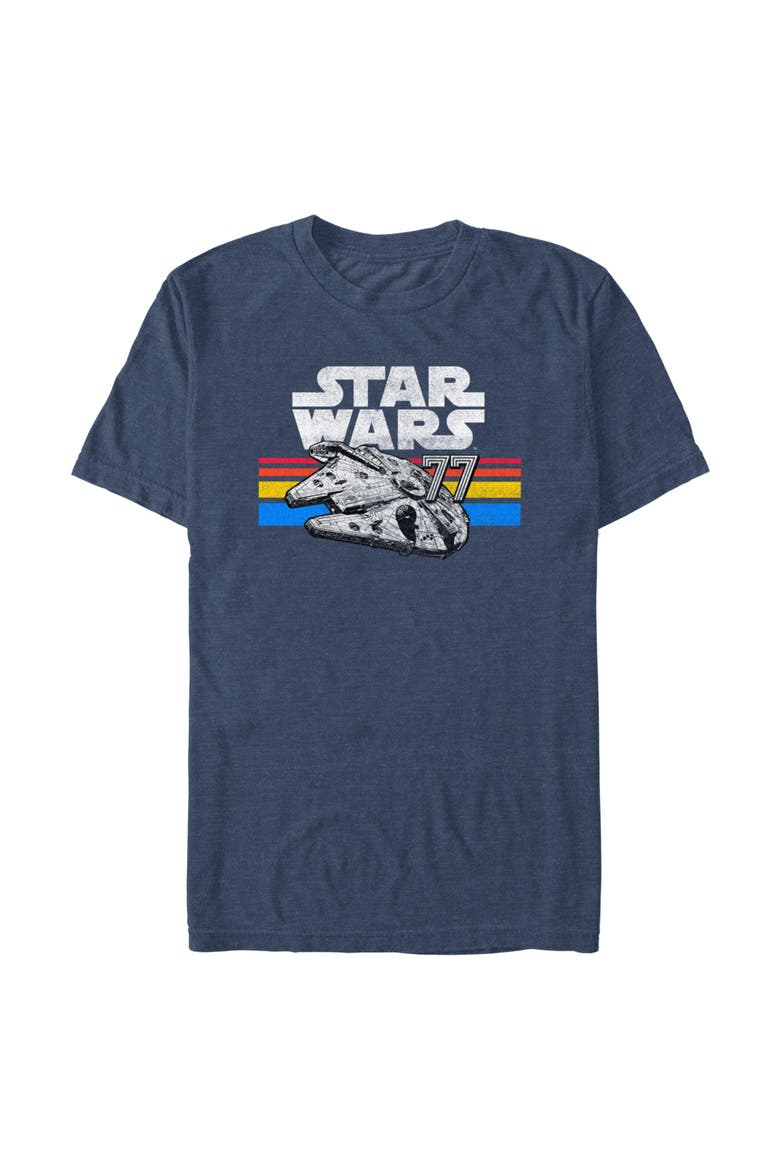 Men's Star Wars A New Hope Millennium Falcon 77' Vintage Stripes  Graphic T-Shirt, Main, color, Navy Blue Heather