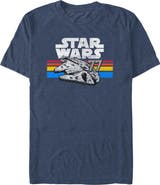 Star Wars: A New Hope Men's Star Wars A New Hope Millennium Falcon 77' Vintage Stripes  Graphic T-Shirt