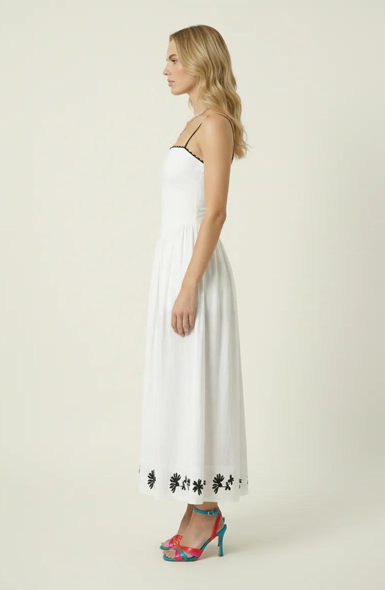 Modenaire Strapless Embroidered A-Line Corset Dress, Alternate, color, White / Black Embroidery