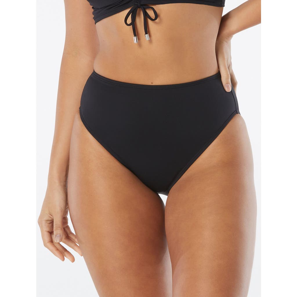 Coco Reef Solid High Esteem High Leg High Waist Bikini Bottom In Black