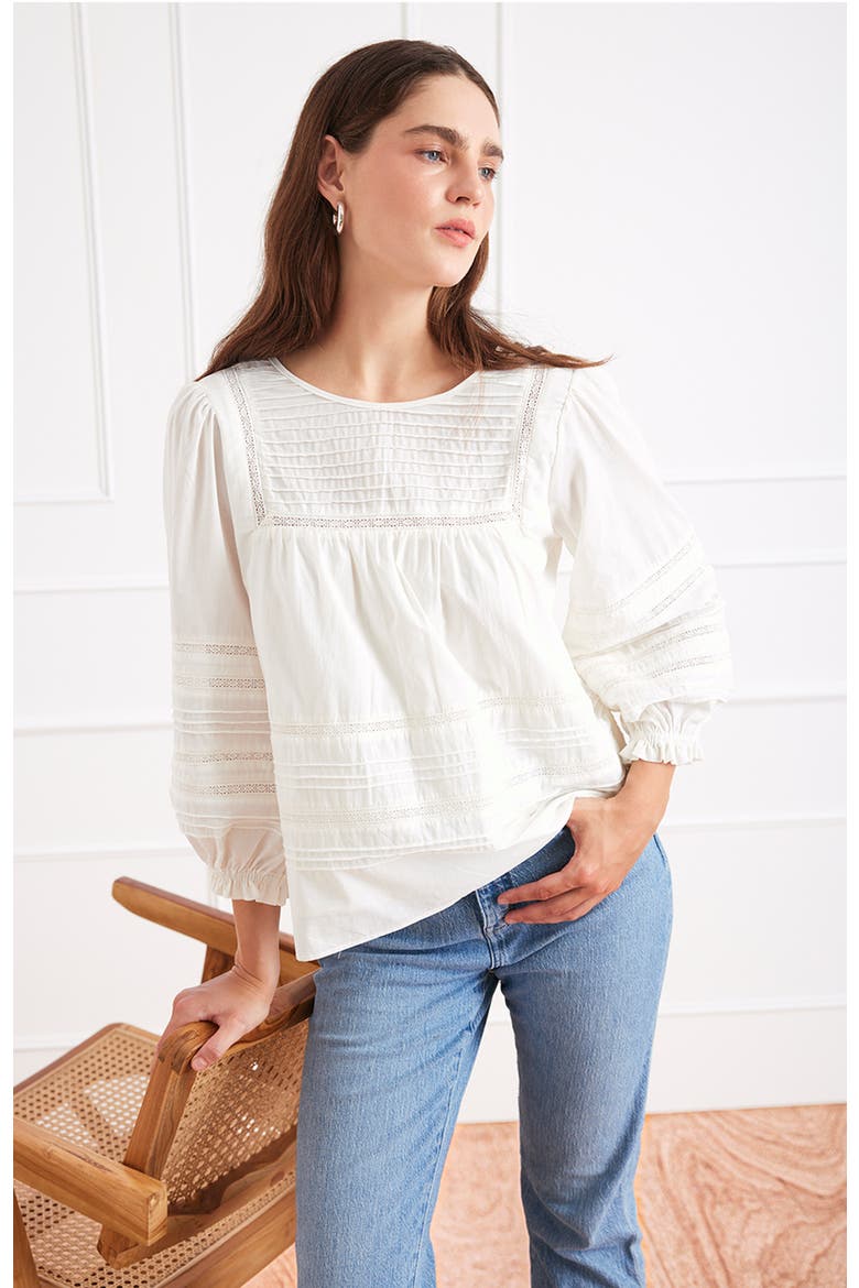 Dawn Lace Inset Cotton Blouse, Alternate, color, Off White