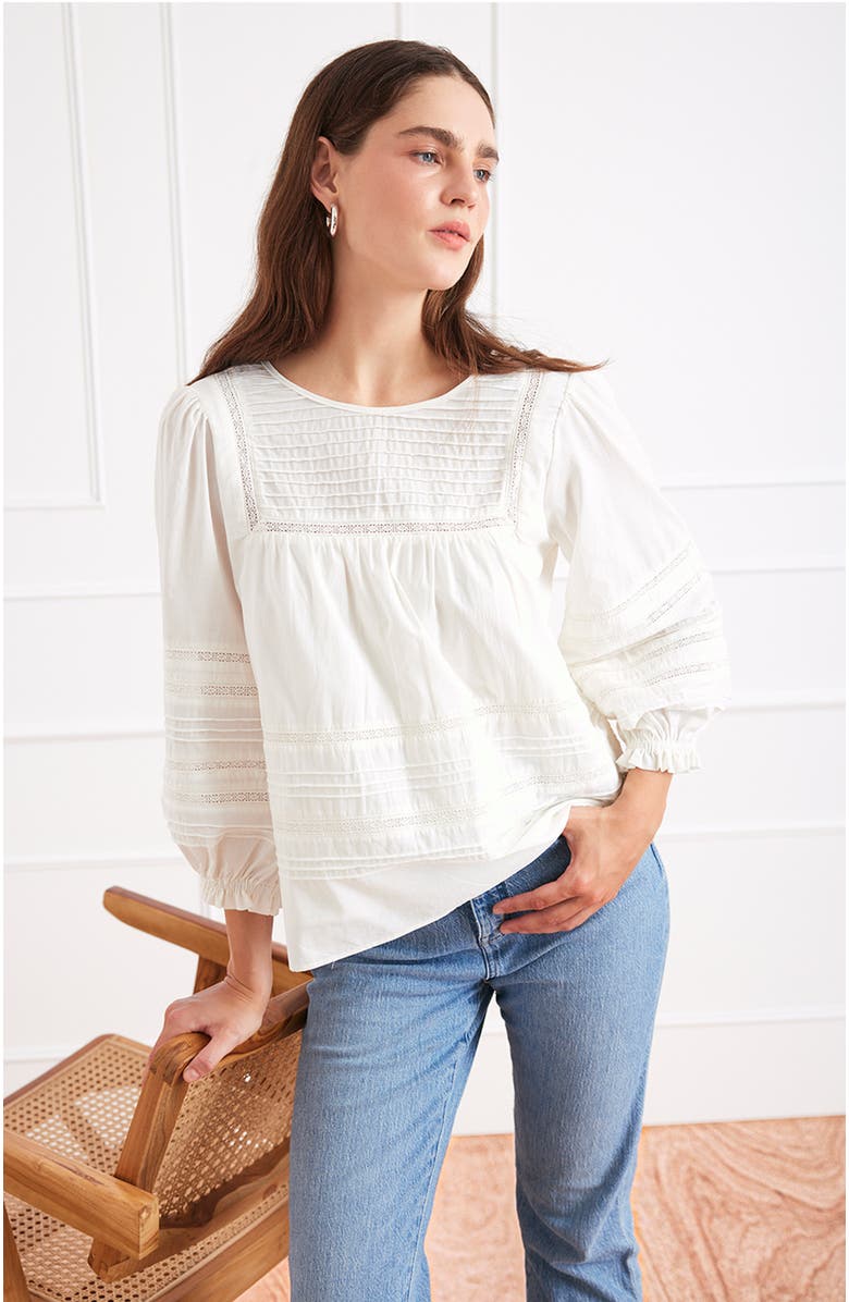 Paneros Clothing Dawn Lace Inset Cotton Blouse, Alternate, color, Off White