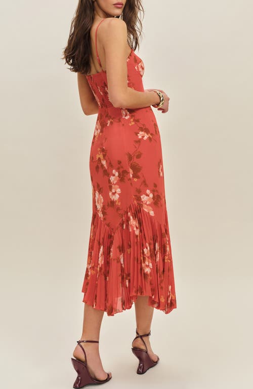Reformation Aiko Floral Pleated Hem Bustier Slipdress In Brown