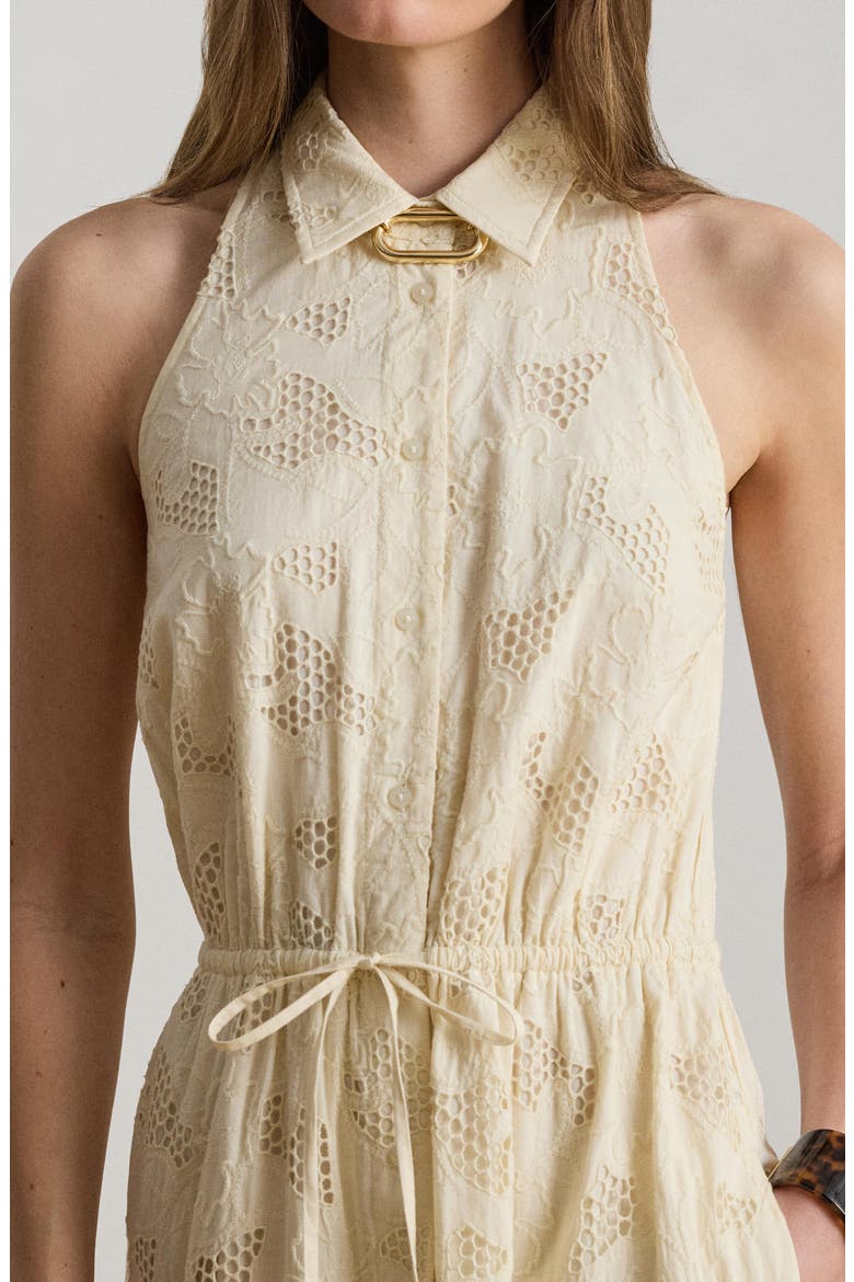 Sleeveless Embroidered Cotton Voile Tiered Shirtdress, Alternate, color, MASCARPONE CREAM