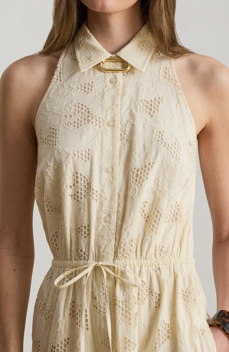 Lauren Ralph Lauren Sleeveless Embroidered Cotton Voile Tiered Shirtdress, Alternate, color, Mascarpone Cream