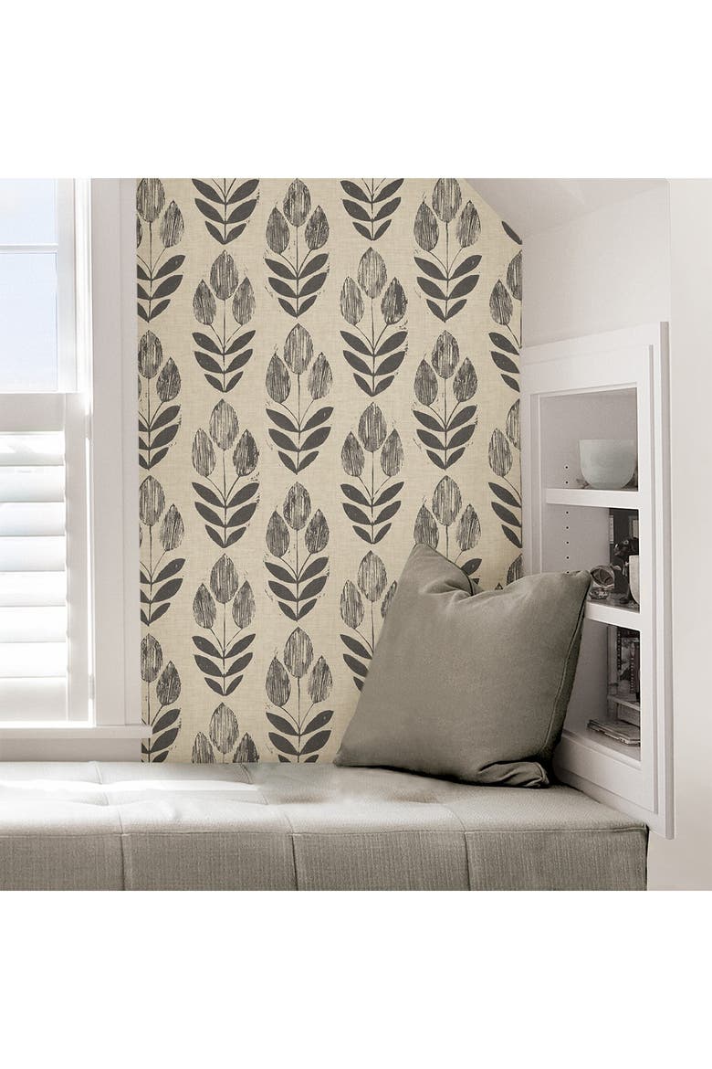 Folk Tulip Peel N Stick Wallpaper, Alternate, color, NEUTRAL