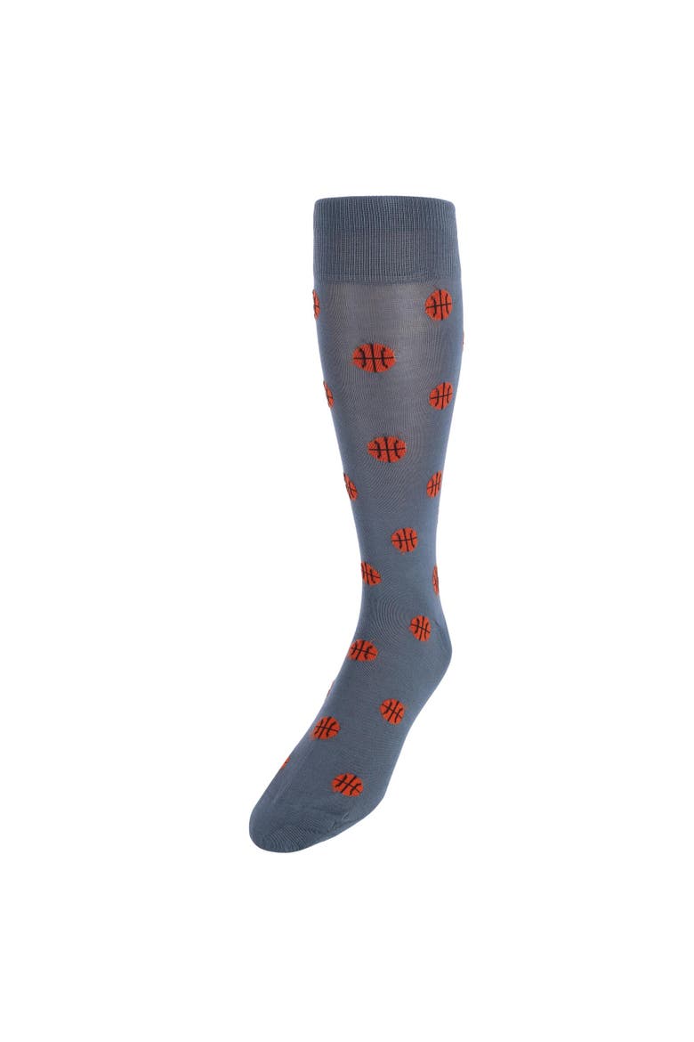 Three Point Shot Basketball Novelty Mercerized Cotton Mid-Calf Socks, Main, color, Grey