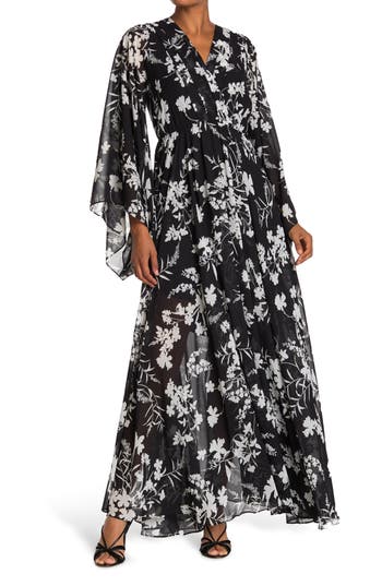 Meghan La Sunset Long Sleeve Maxi Dress In Black
