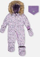 Deux par Deux Mini Flowers Original One Piece Puffy Snowsuit with Removable Mittens and Boots