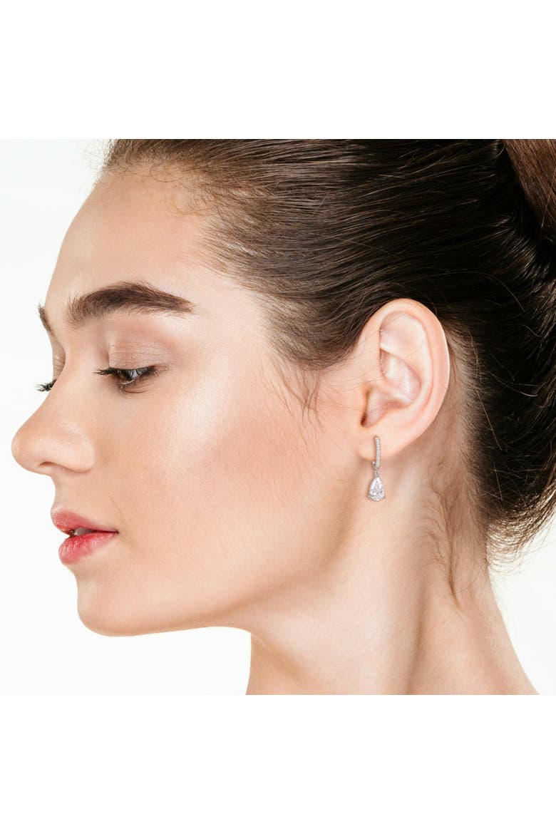 Lab-Grown Diamond Pear Dangle Huggie Earrings 14k, Alternate, color, White Gold