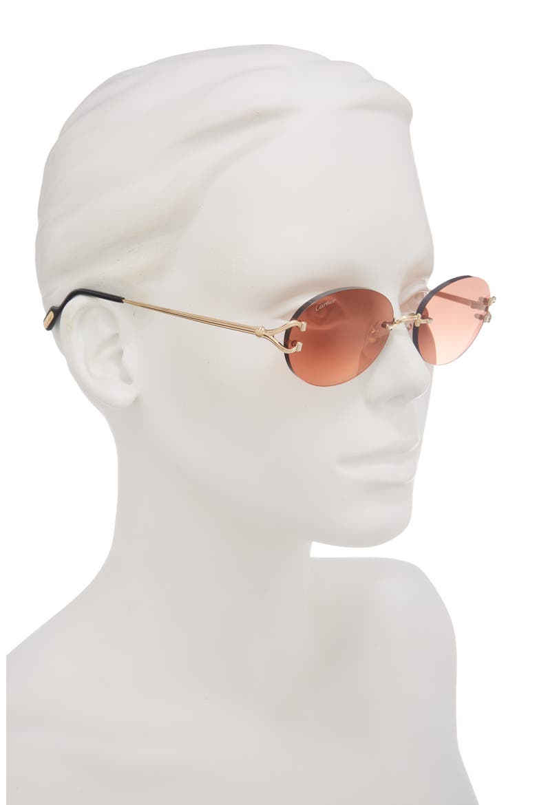 55mm Gradient Rimless Oval Sunglasses, Alternate, color, GOLD/ RED LENS
