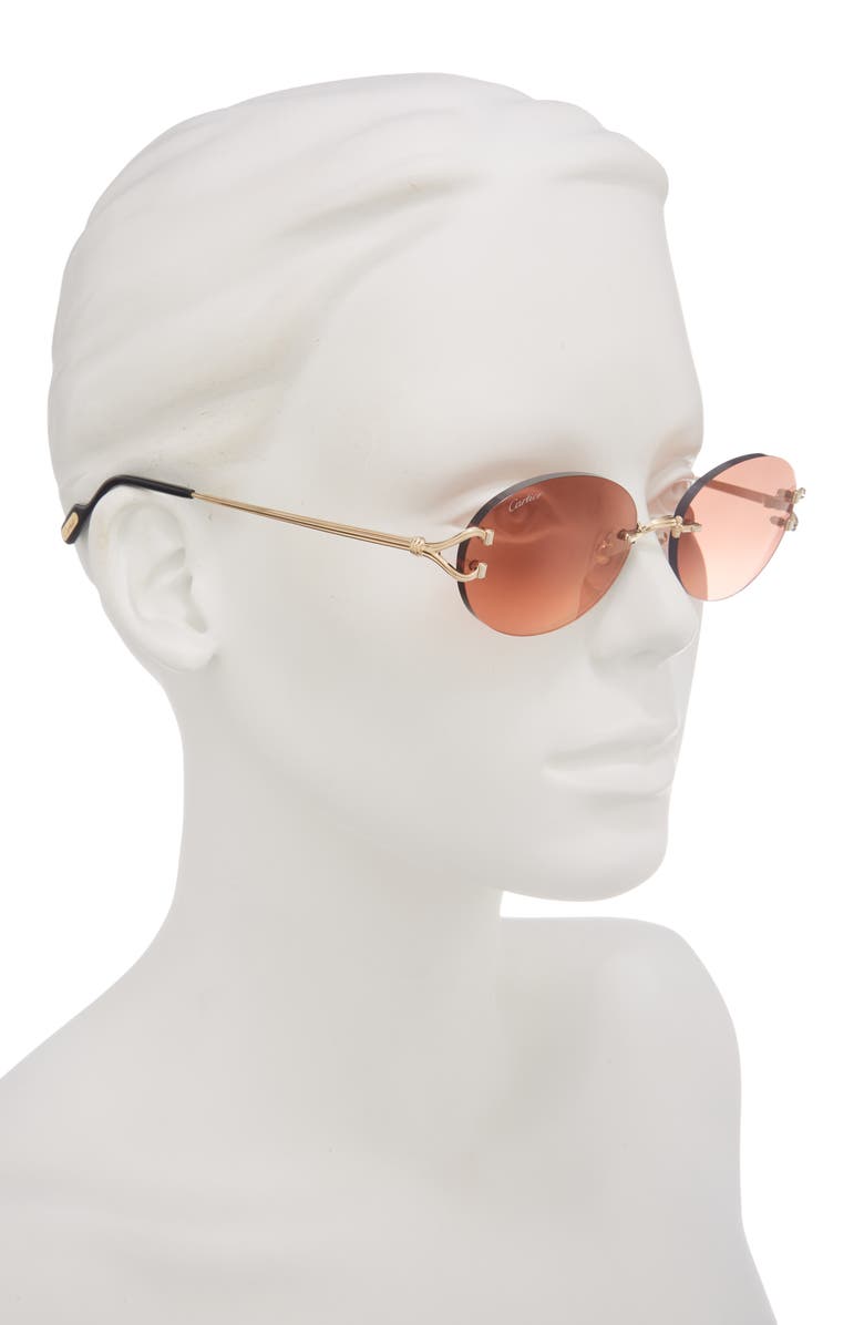 Cartier 55mm Gradient Rimless Oval Sunglasses, Alternate, color, Gold/ Red Lens