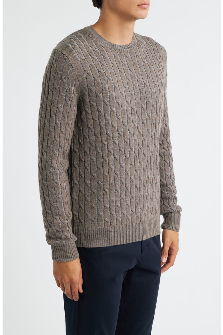 Crewneck Merino Wool Cable Sweater, Alternate, color, TAUPE