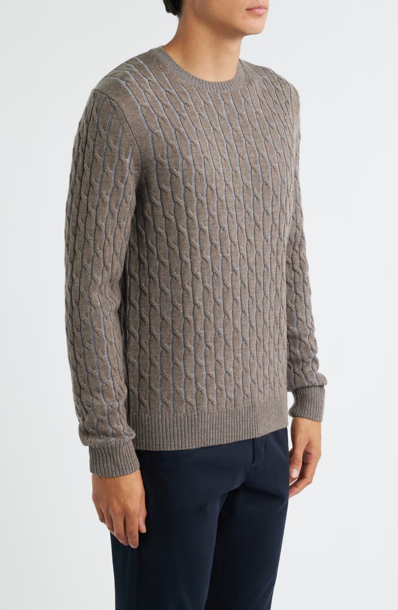 Jack Victor Crewneck Merino Wool Cable Sweater, Alternate, color, Taupe