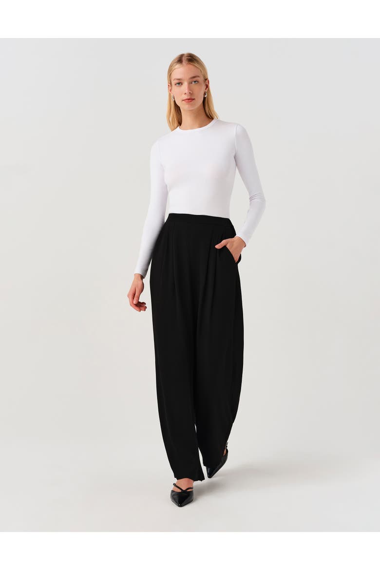 Andie Pleated Wide Leg Crepe Trouser, Alternate, color, Black