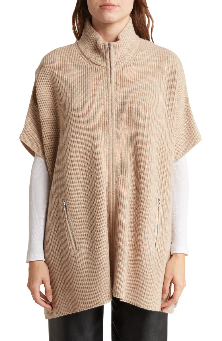 Cashmere Blend Zip Front Knit Cape