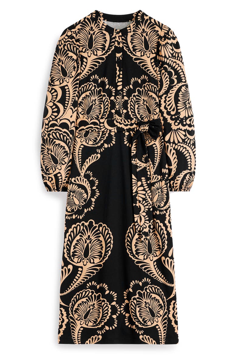 Eli Belted Midi Dress, Alternate, color, BLACK FLOURISHING MEDLEY