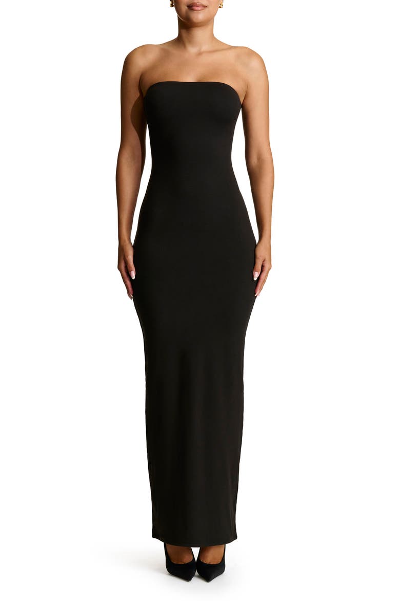 Strapless Maxi Dress, Alternate, color, BLACK