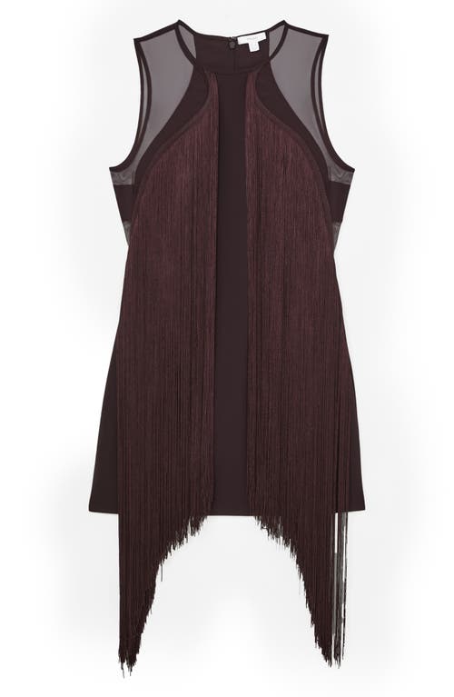 Reiss Farrow Fringe Sleeveless Minidress In Brown